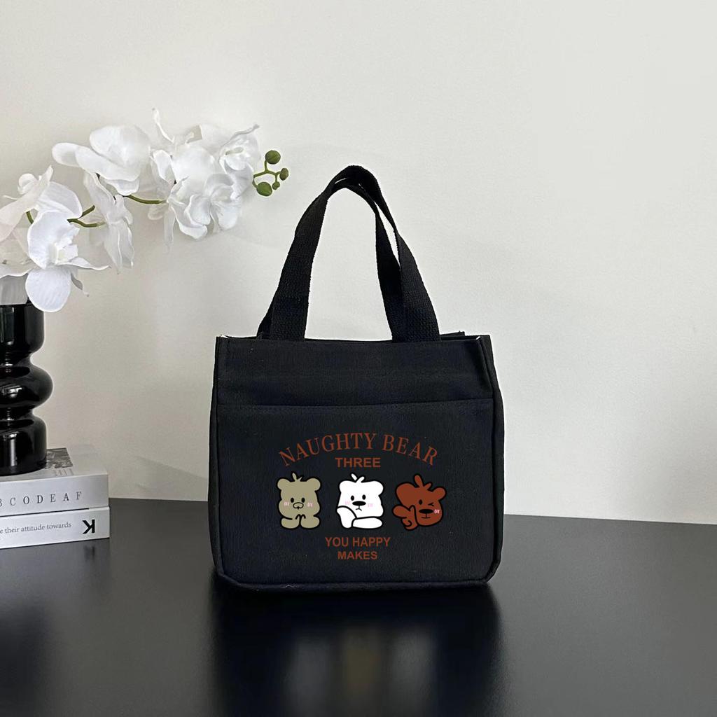 New canvas tote bag dirt-resistant large-capacity simple office worker student versatile lunch box mommy thermal insulation bento bag