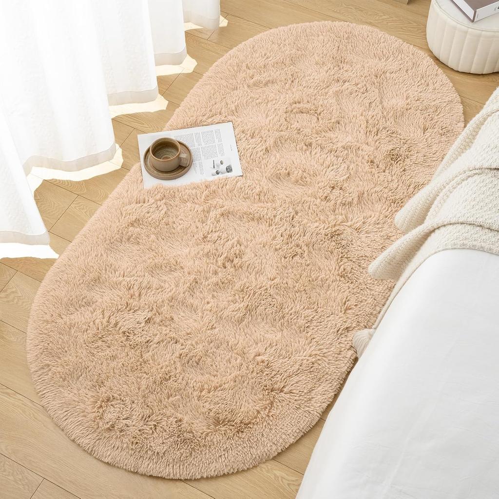 Long Plush Oval Area Rug Super Soft Fluffy Bedroom Bedside Rug Kids Room Nursery Dorm Floor Mat Home Decor