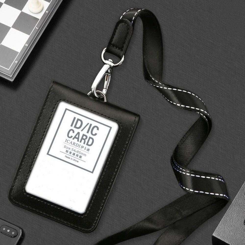 Badge Clip Leather Card Cover With Neck Strap Leather Badge Holder ID Card Holder  Staff Supplies