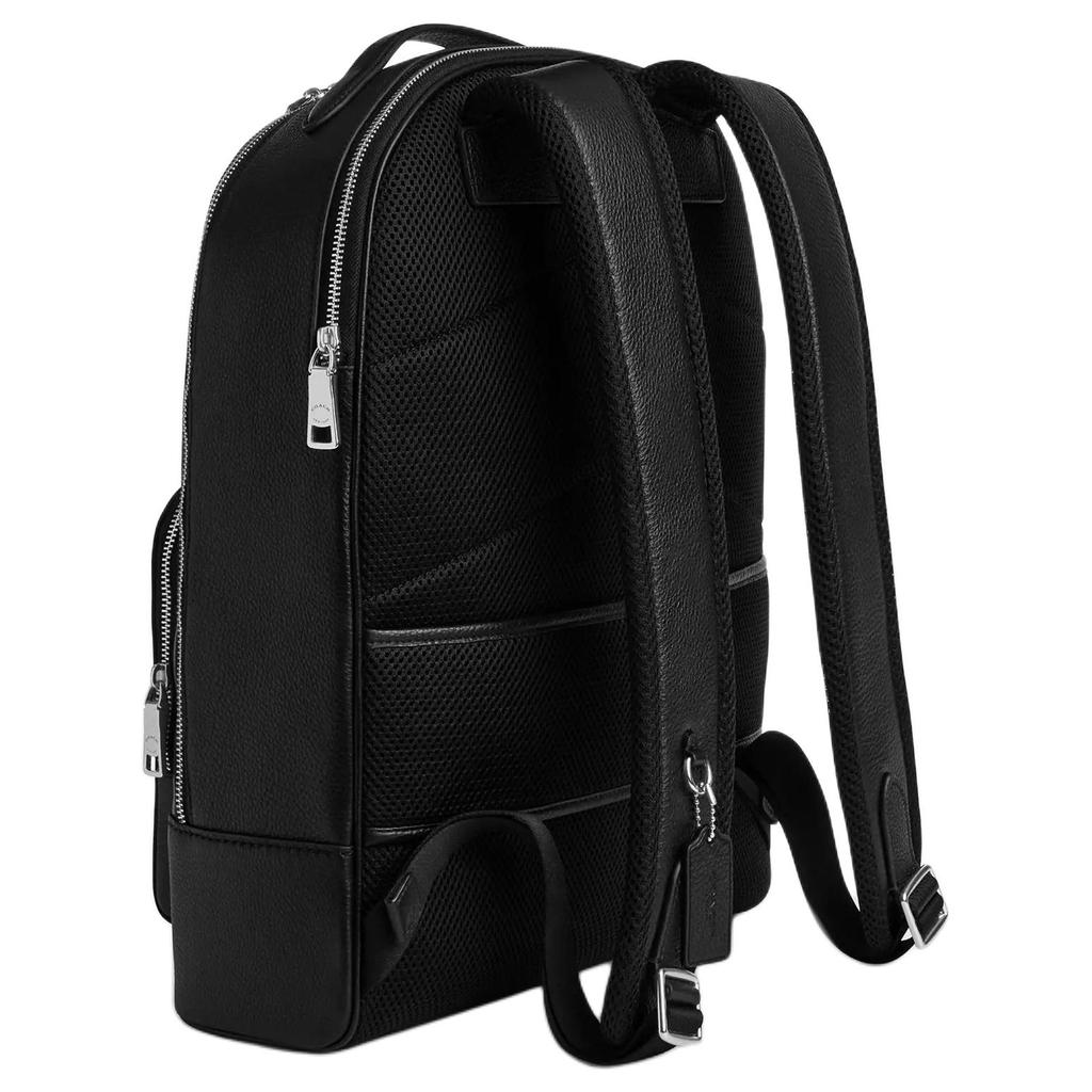 Coach Ethan 32 Letter Logo Silver Hardware Refined Pebble Leather Backpack Large Men backpack Black CZ391-SVBK