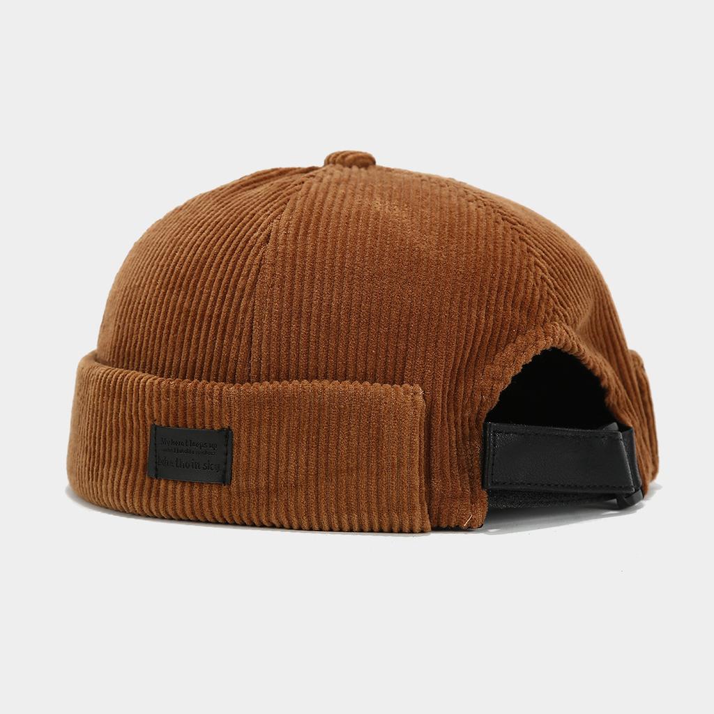 Corduroy Brimless Hat - Soft, Warm Textured Fabric Cap for Fall & Winter, Available In Black, Dark Gray, Beige, and Navy Blue