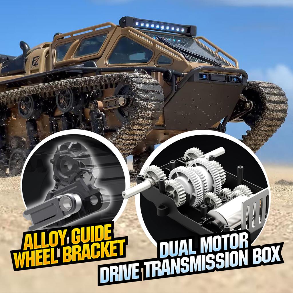 RC Tracked Tank With Full-Proportional Remote Control Car Powerful Offroad For All Terrains With Led Lights And Alloy Door Open