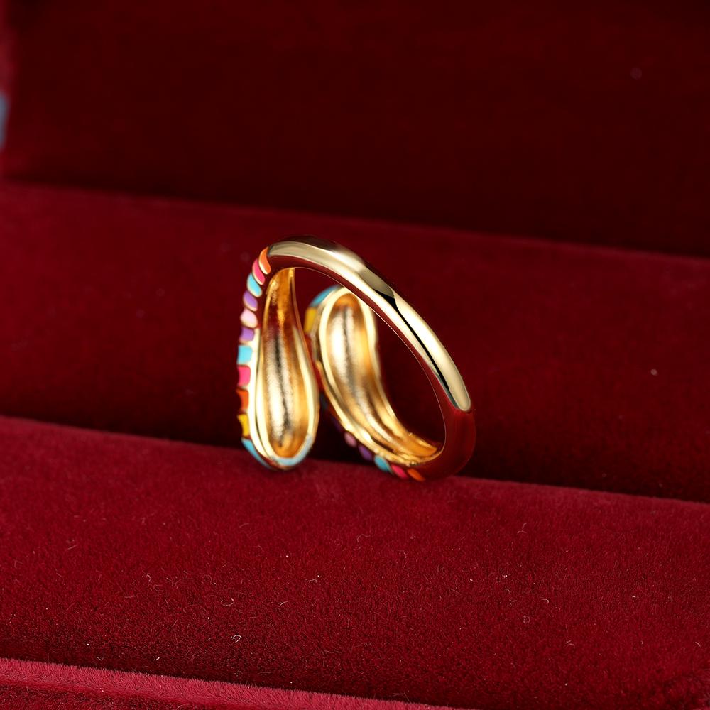 Gold Color Rainbow Enamel Adjustable Rings for Women Opening Rings Wedding Jewelry
