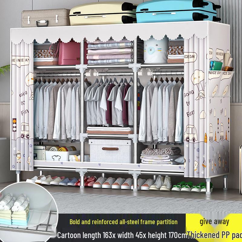 Sturdy All-Steel Cloth Wardrobe: Durable Bedroom Storage Cabinet for Easy Assembly