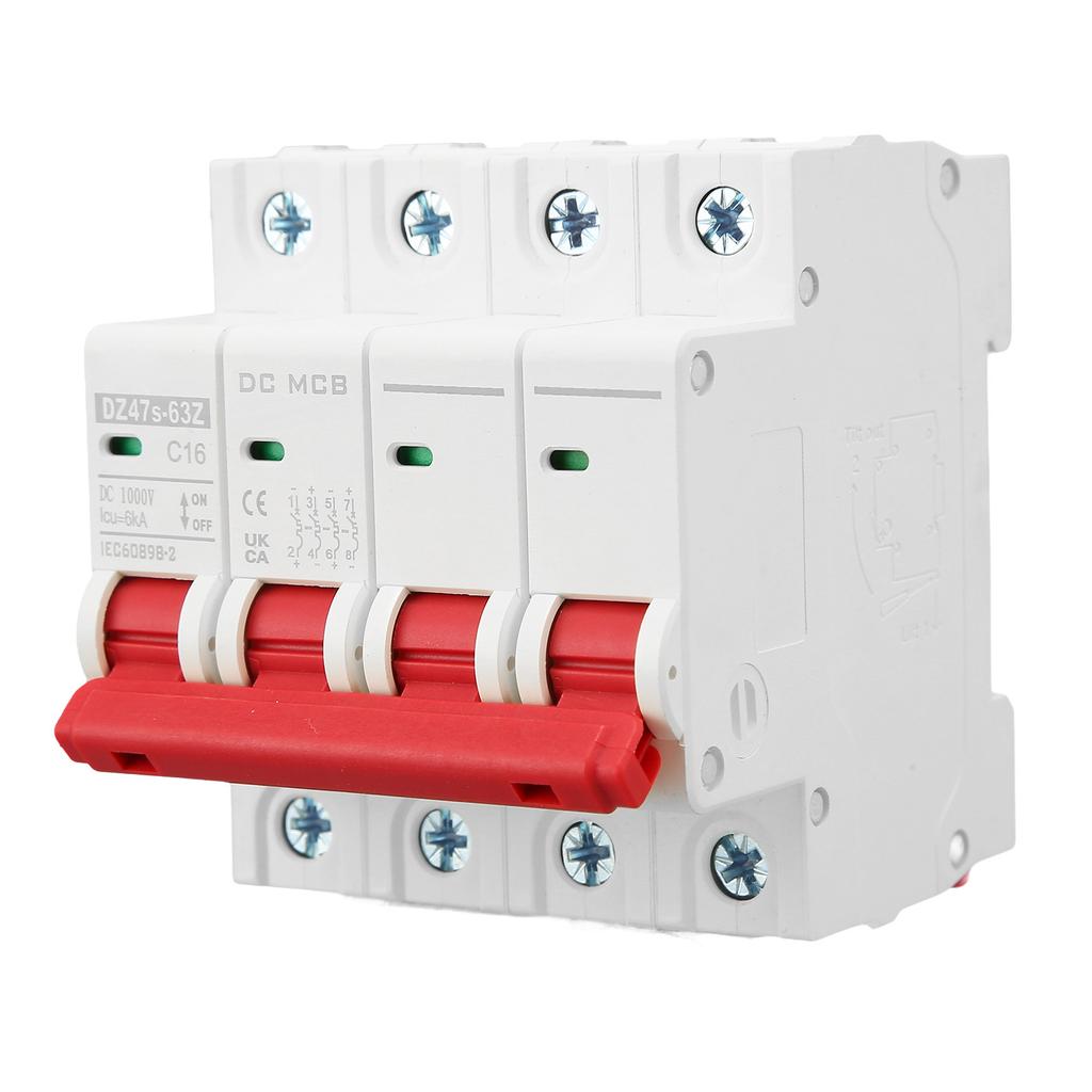 DC Miniature Circuit Breaker 4P Solar PV System 16A DIN Rail Mount 6000A Segmented Capacity DC1000V DZ47s 63Z C16
