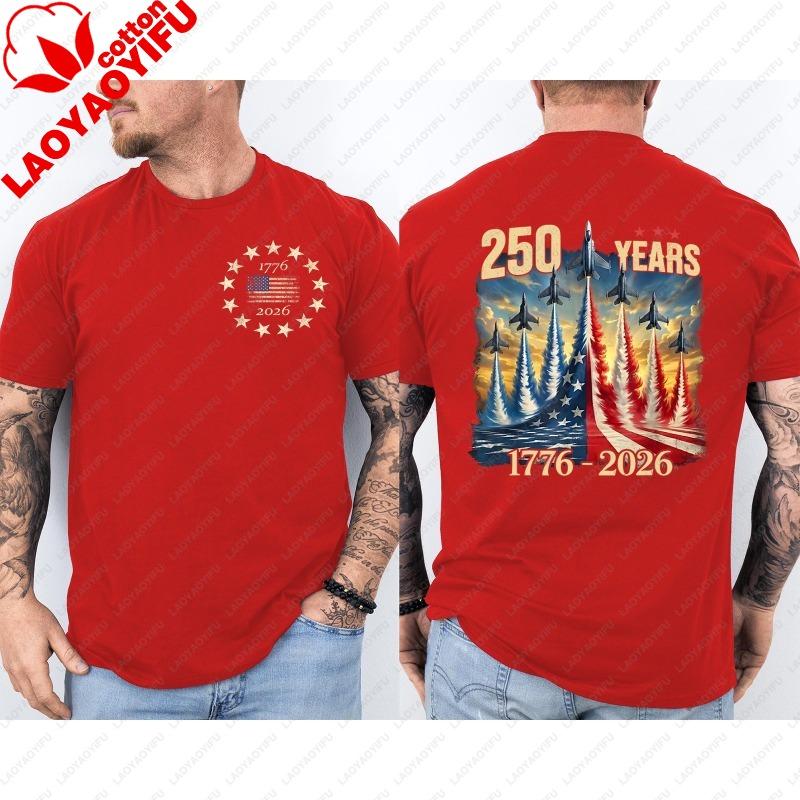 250 Years America Anniversary Clothing Fighter Jets 250th Birthday Front Back TShirt 20252026 Shirt Men Casual Cotton Tops