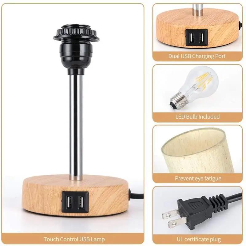 Tischlampe Schlafzimmer Nachttisch Einfache und kreative Touch-Dimmung Holzmaserung Farbe USB-Ladeanschluss Led Kleine Tischlampe