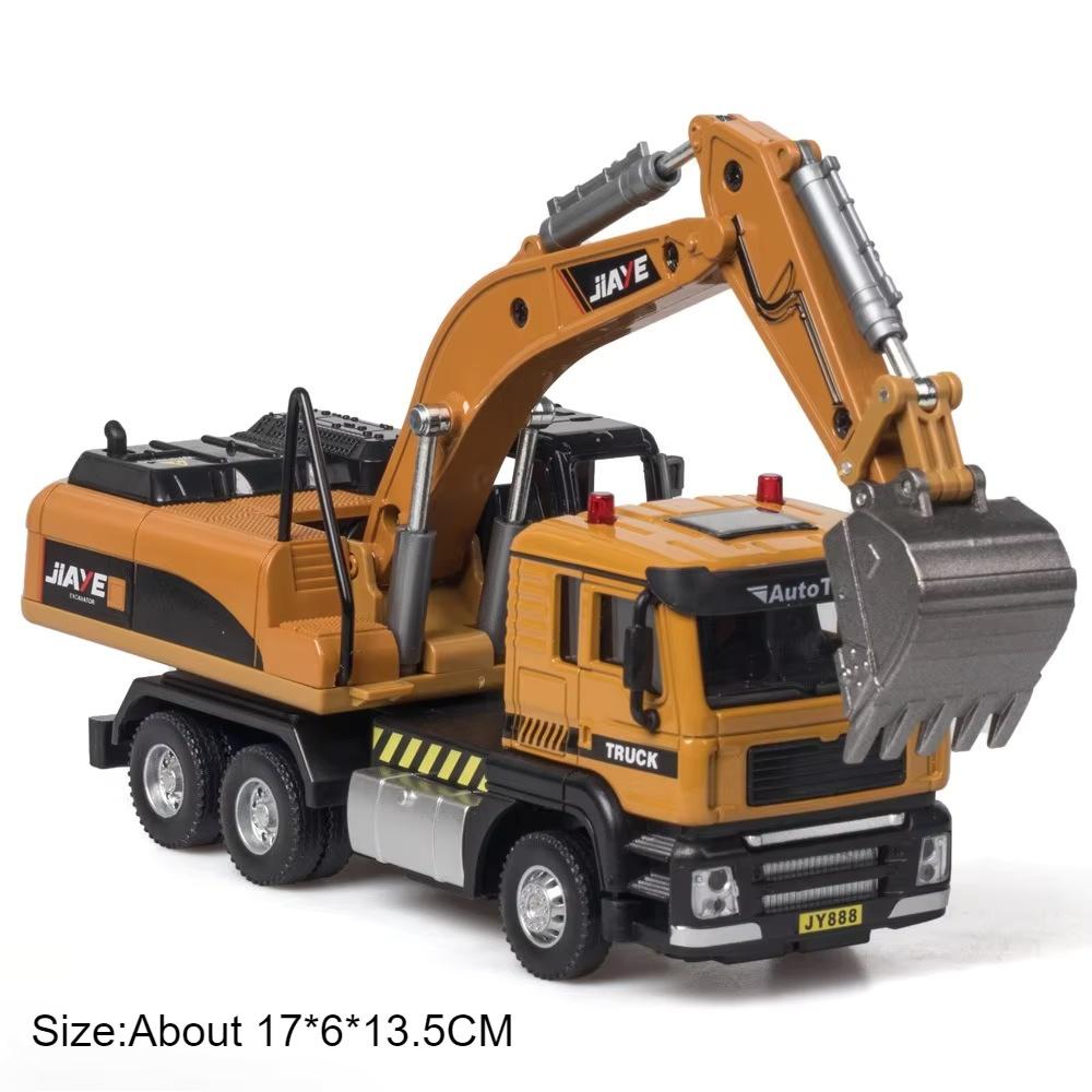 1:50 Mixer Truck Excavator Toy Model Car Diecast Metal Sound Light Engineering Vehicle Miniature Models Collection Gift Boys