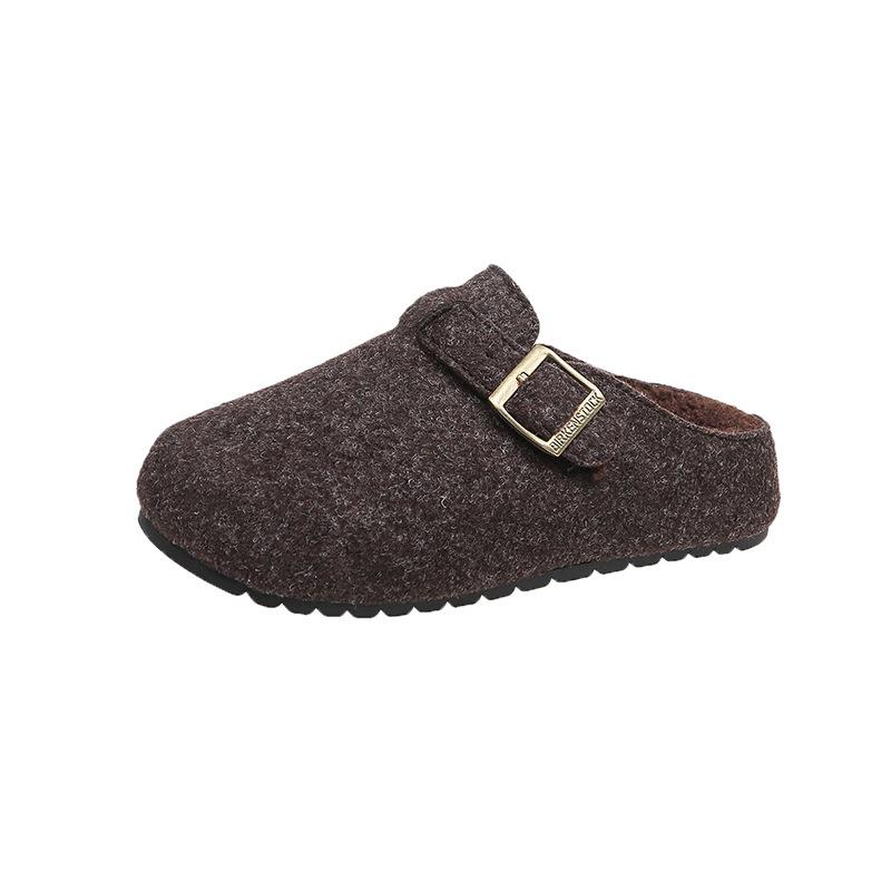 

2025 autumn and winter new warm fluffy slippers comfortable versatile thick-soled one-pedal belt buckle cotton slippers 40
