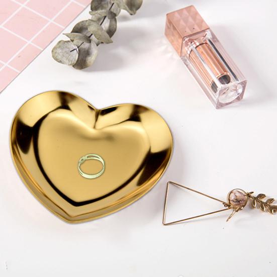 Jewelry Tray Polished Mirror Surface Stainless Steel Heart Shape Ring Necklace Earrings Display Dish Household Supplies