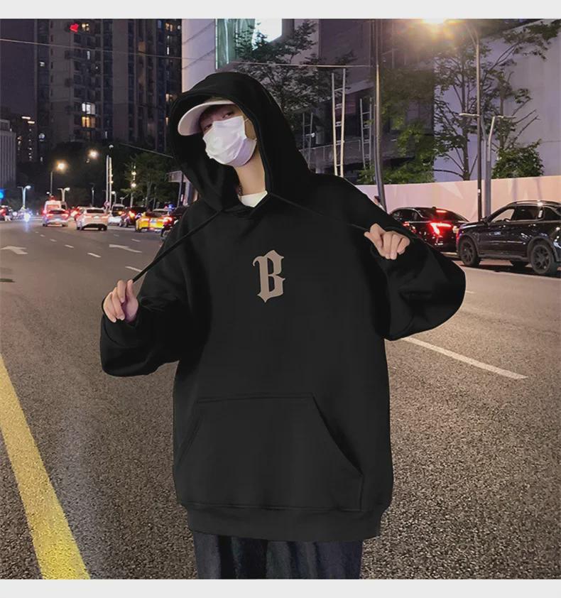 Men's Hong Kong Style Retro Hooded Sweatshirt - Spring/Fall American Heavyweight High Street Trendy Loose Jacket with Plus Velvet