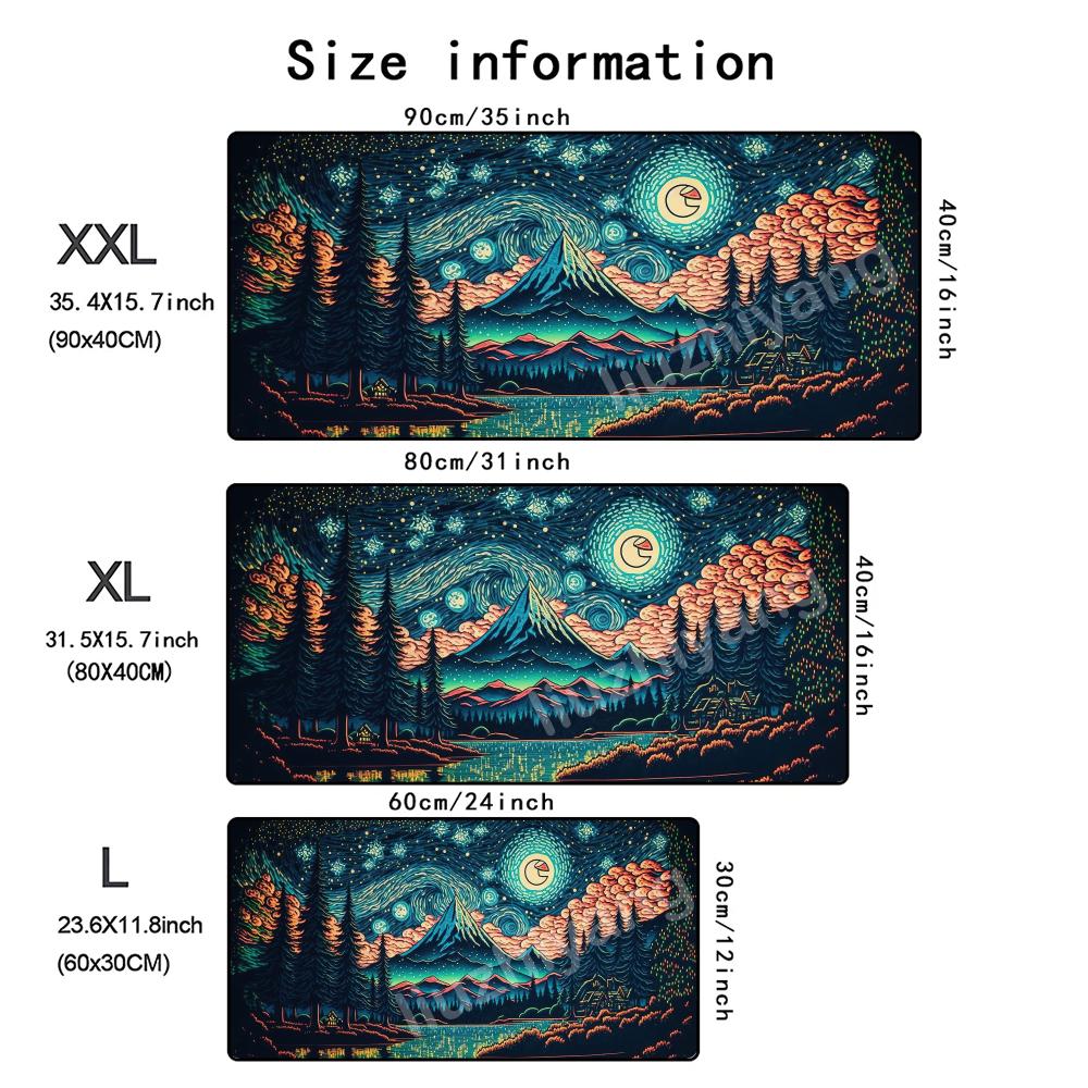 Large Gaming Mouse Pad Starry Night Mountain Forest Landscape Desk Mat Nonslip Rubber Keyboard Mat For Pc Laptop Office Game