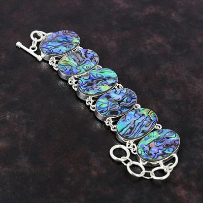 Abalone-Muschel-Armband, 925er-Sterlingsilber, antiker Edelstein, handgefertigter Schmuck, verstellbares Kettenarmband, Geschenk für Frau, zierlicher Schmuck