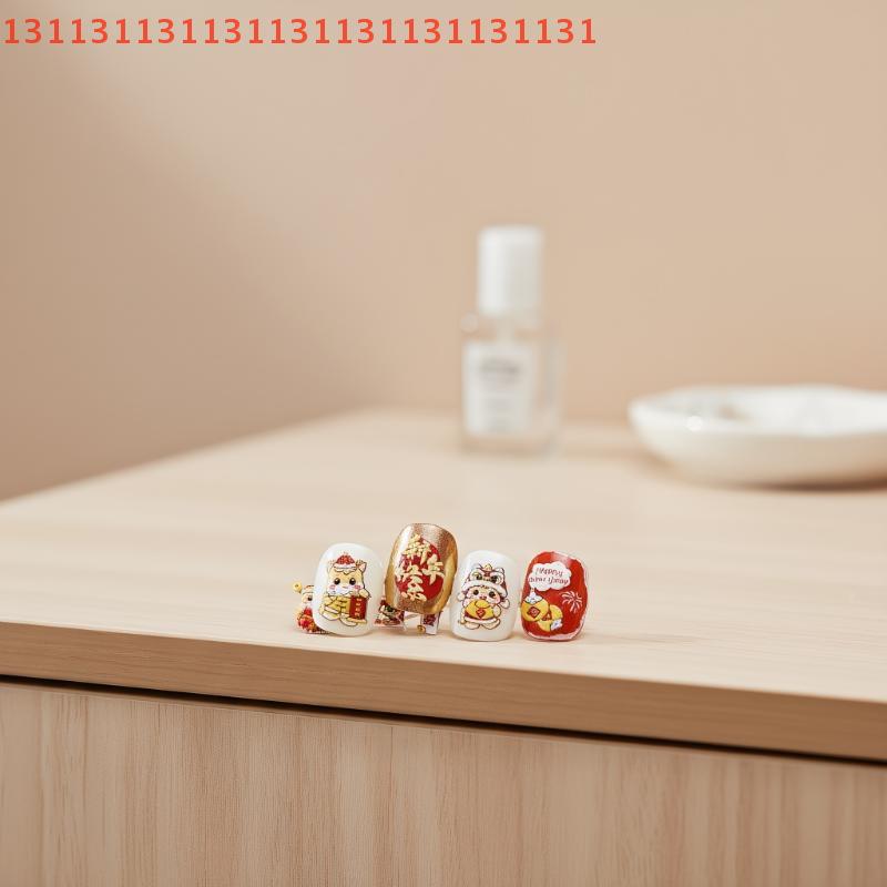 Adorable Year of the Horse Nail Stickers Lion Dance Art Print, Chinese New Year Manicure Decals Bow-themed