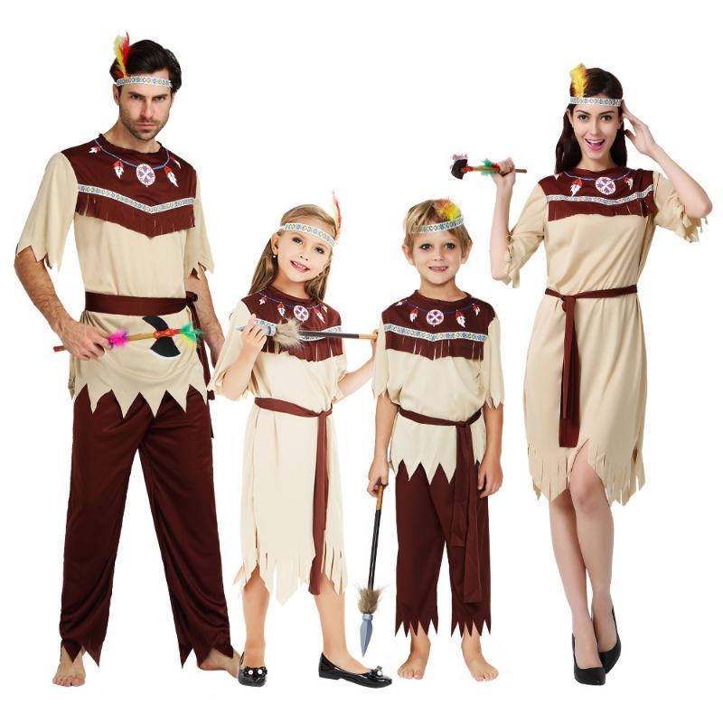 Halloween costumes, adult boys and girls gray Indian costumes, indigenous savage costumes, masquerade party performances