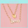 Elegant Double Layer Butterfly Lover Necklace With Gemstone Accents For Women