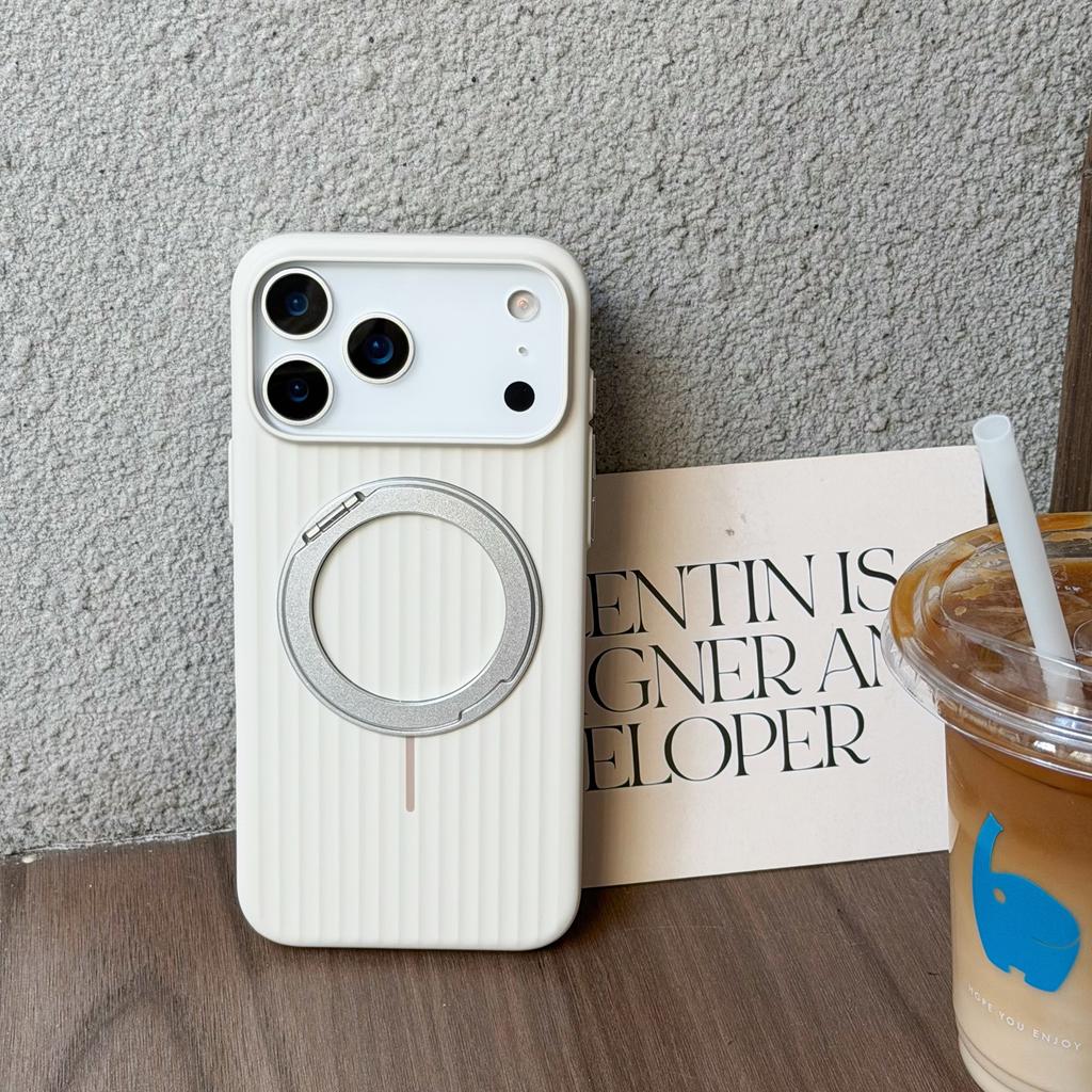 3D Striped Corrugated 360 Rotating Stand Holder Case for iPhone 17 16 15 14 13 Pro Max Ultra Slim UV Magnetic Plastic Hard Cover