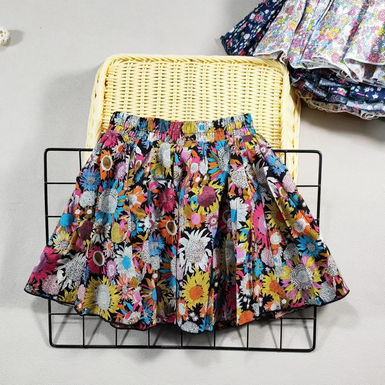 Girl s Cotton Floral Princess Hundred Fold Skirt Sweet Big Girl Tutu Skirt Elastic Waist Mini Skirt, Children s Skirt 110