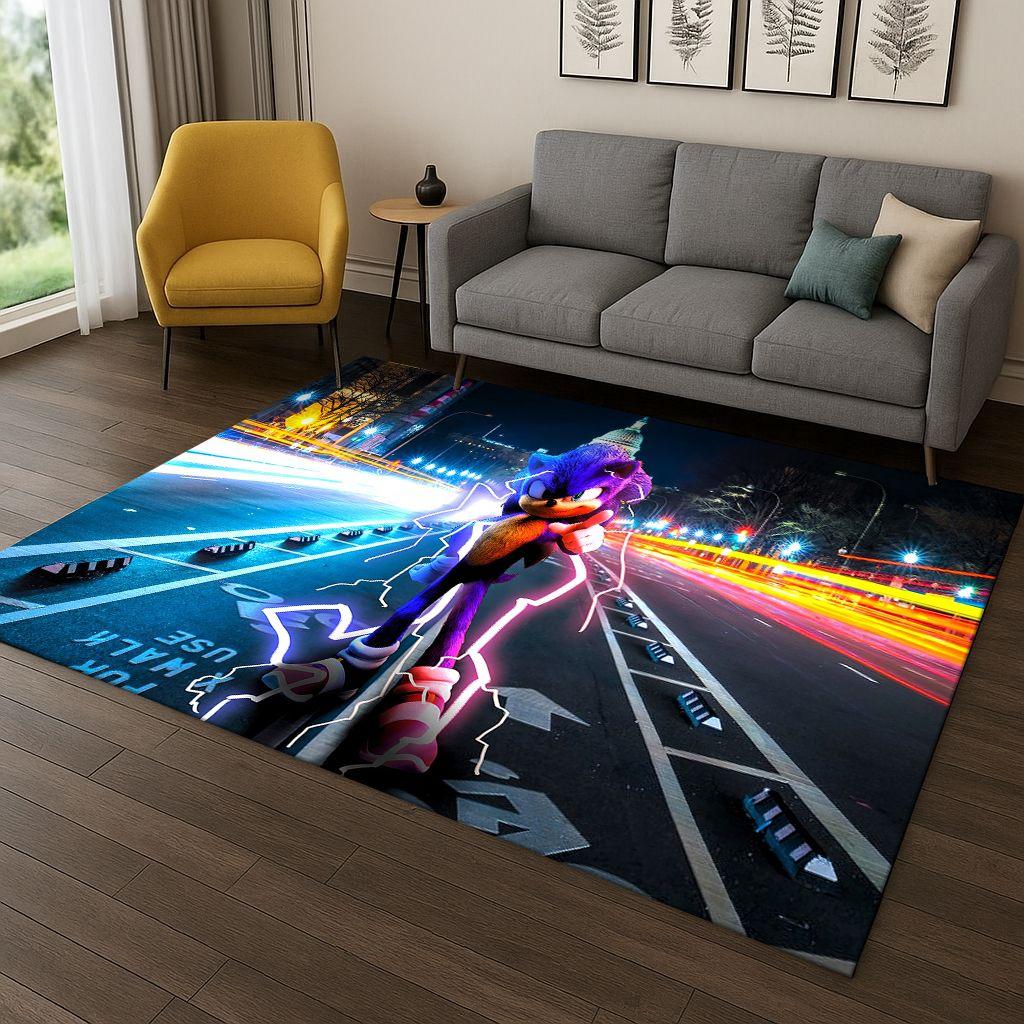 Classic S-Sonic Game Cartoon Hedgehog Carpet Rug for Bedroom Living Room Sofa Home Decor,kids Area Rug Non-slip Floor Mat Gift