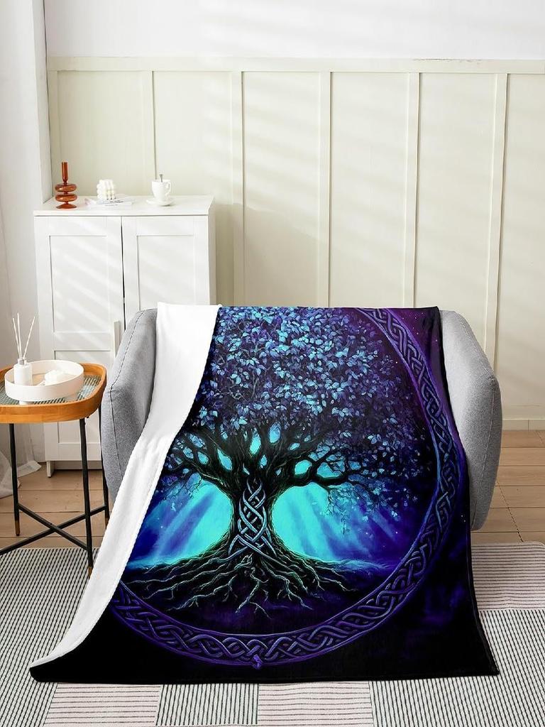 Tree of Life Flannel Fleece Throw Purple Geometry Artwork Super Soft for Bed Sofa Exotic Bohemian Style Bedroom Decor Twin X
