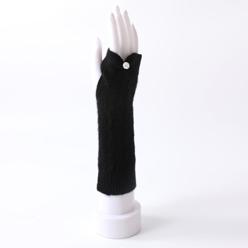 Women's Long Fingerless Cashmere Wool Gloves with Pearl Detail