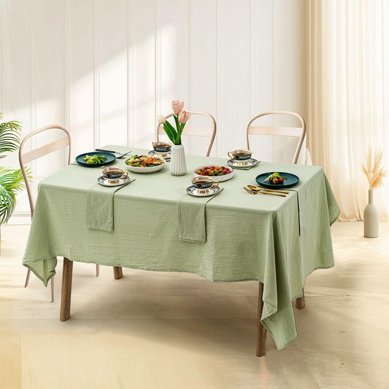Farmhouse Style Household Tablecloth, Wedding Party, Holiday Kitchen Tablecloth, Soft Pleated Texture Green Tablecloth