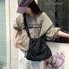 Nylon Shoulder Bag Large Capacity Casual Fashion Tote Bag Drawstring Pleated Student Class Commuter Messenger Bag