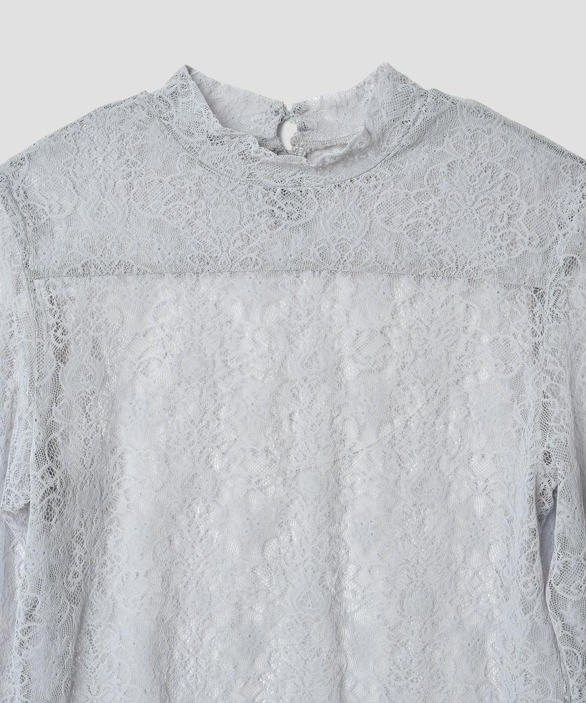 Tudument High Neck Lace Sheer Top Light Gray