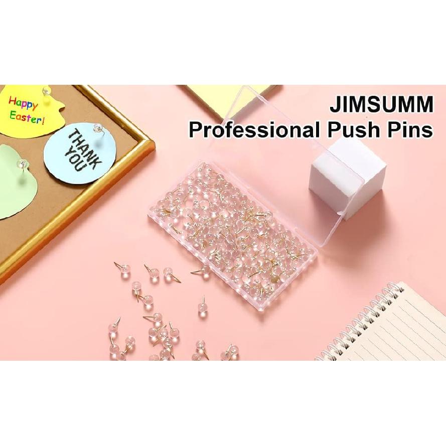 150 Pcs Push P, Standard & Transparent Plastic Head Steel Point Thumb Tacks for Wall, Office & Craft Organization (Gold)