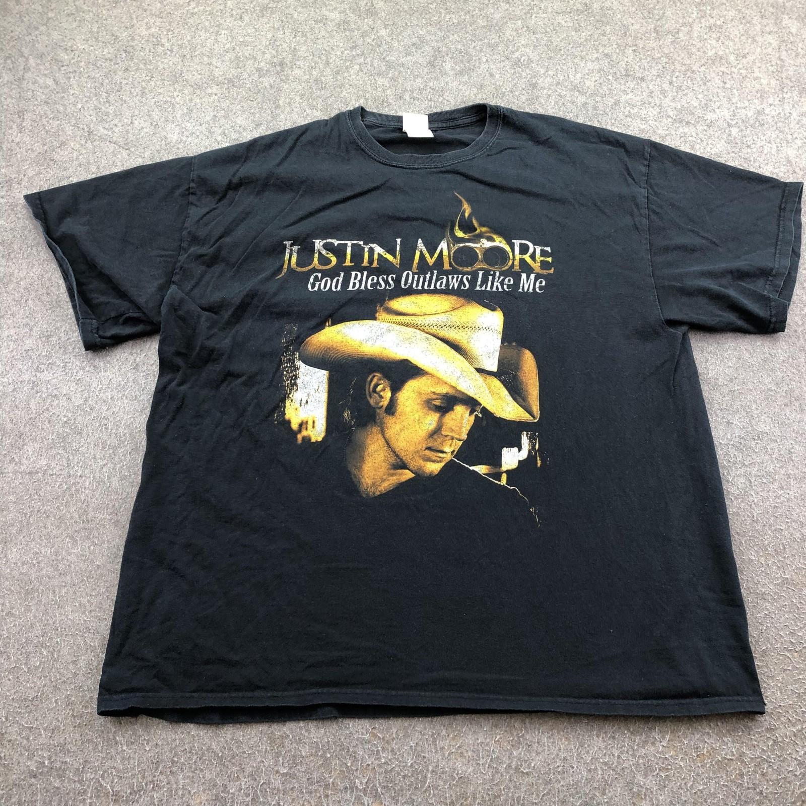 Justin Moore Shirt Mens 2XL Black God Bless Outlaws Like Me Country Music Tee Unisex T-Shirt XXL