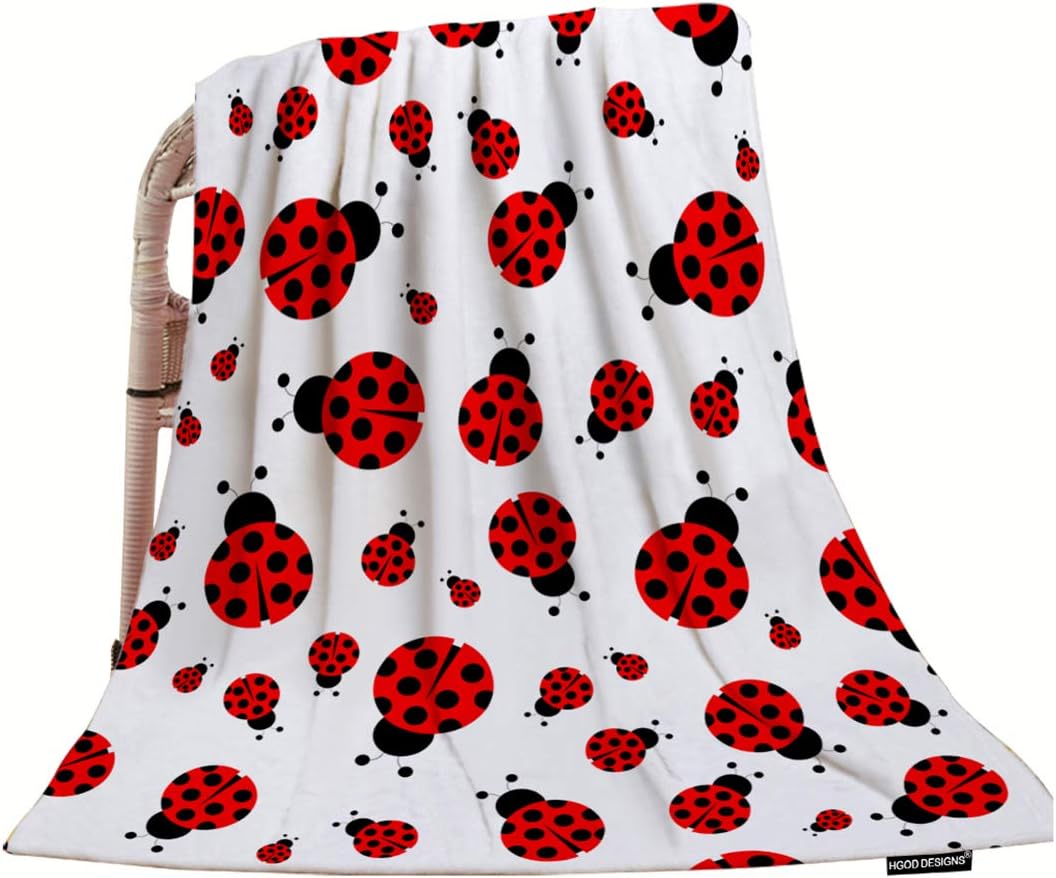 Ladybug Throw Blanket,Red Ladybug Pattern Soft Warm Decorative Throw Blanket for Baby Toddler or Pets Cat Dog 75X95CM