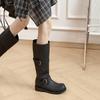 2025 autumn and winter new Maillard platform boots women's retro western knight boots brown with skirt cowboy boots