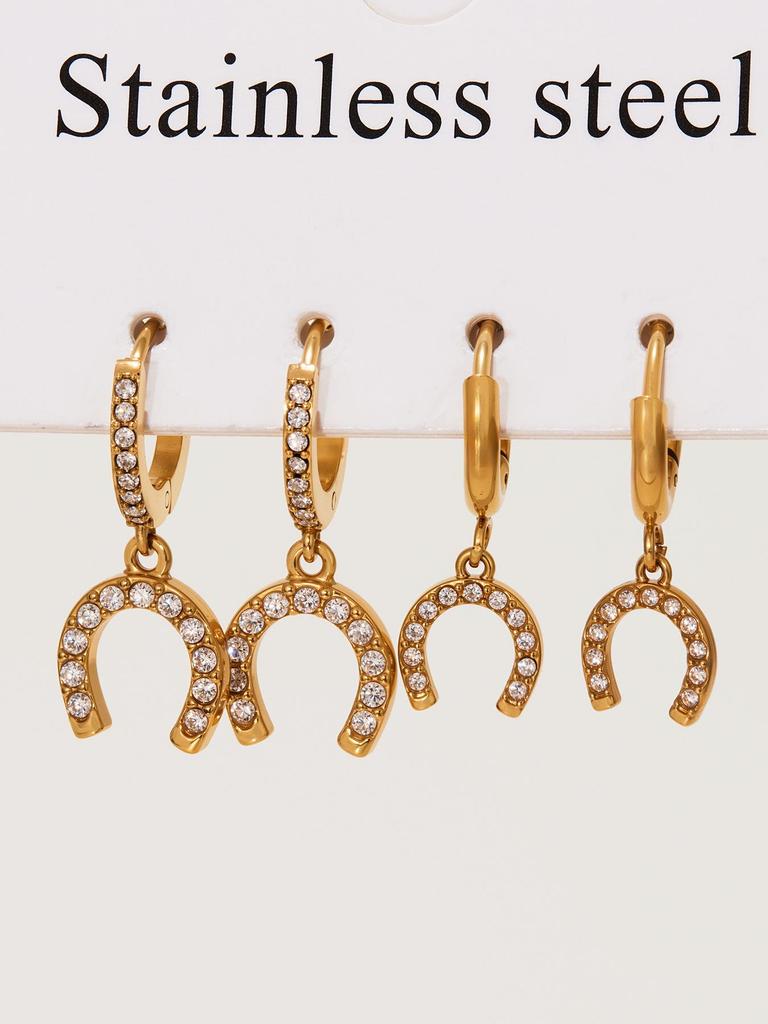 Oumaijia Diamond Horseshoe Buckle Ear Cuffs: Trendy Stainless Steel Earrings