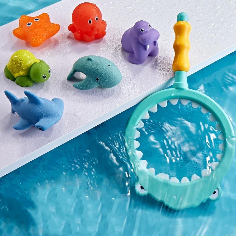 Baby Bath Toy Net Fishing Floating Children's Animal Cartoon Image Knead Happy Floating Water Toy Gift For Bathtub Pool Beach