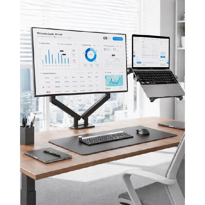 Supporto a Braccio Doppio a Molla a Gas Desktop NB F160 + FP-2 per Monitor 17"-27" + Supporto per Laptop 10"-17" Supporto a Pressione d'Aria Carico 2-9kg