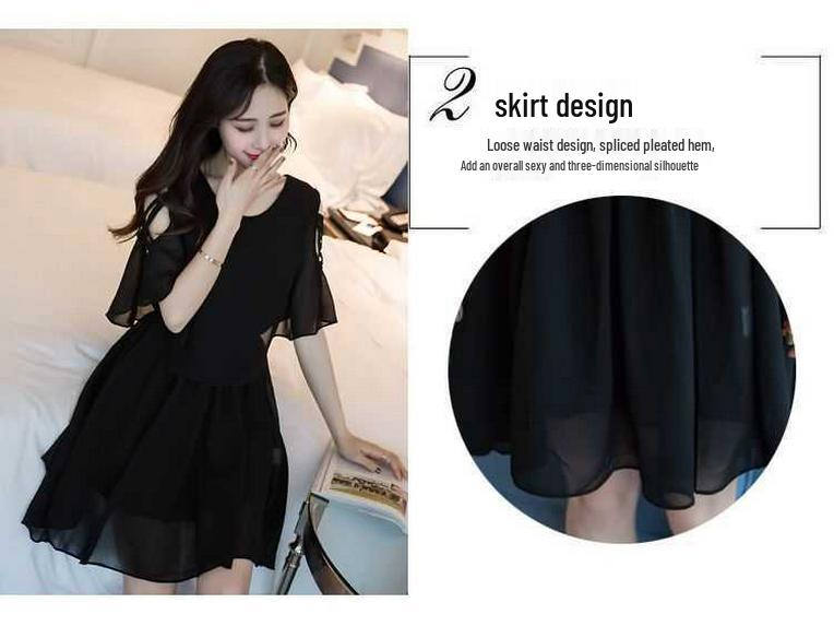 Plus Size Korean Style Chiffon Dress: Mid-Length, Slimming, Belly-Covering, Short Skirt