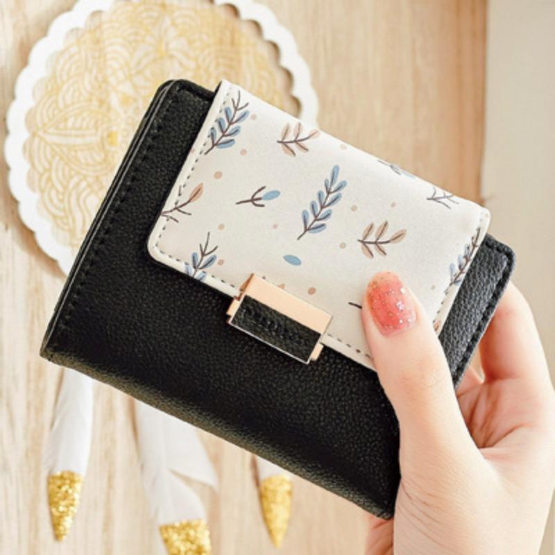 PU Leather  Loose Change Printed Buckle Folding Zipper Student Coin Card