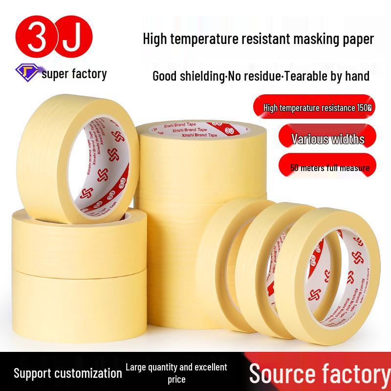 

Heat-Resistant Masking Tape: No-Residue, Hand-Tearable, Textured for Automotive Spray Painting and Label Fixing. 25mm width * 30m length