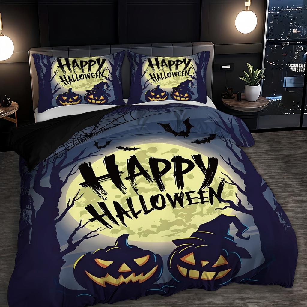 Halloween Theme Bedding Set 3D Printed Duvet Cover Set Skin-Friendly Single Twin Double Size Halloween Decor Duvet Cover Set