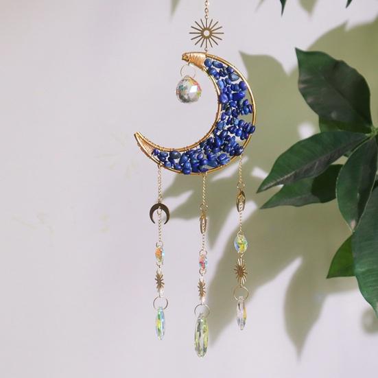 Colorful Crystal Suncatcher, Hanging Sun Catcher for Windows, Moon Shape Healing Crystal Decor for Home, Crystals Prism Rainbow Maker, Gift for