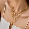 Chic Gold Plated Lock Pendant Necklace For Women, Punk Chain Stainless Steel Choker Necklace, Fashion Statement Jewelry Gift