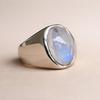Inel cu piatră de lună curcubeu, inel cu sigiliu, piatră prețioasă în formă ovală, argint solid 925, inel pentru bărbați, inel pentru femei