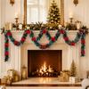 28-Piece Red Bow & Green Christmas Tinsel Garland - Dense & Shiny Holiday Sequin Party Wreath for Tree and Indoor/Outdoor Decor