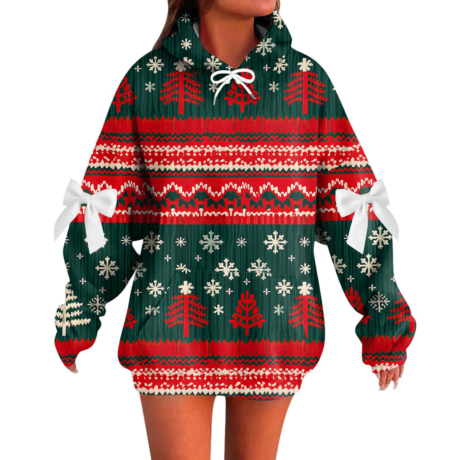 

Женский рождественский с принтом банта, с длинными рукавами, свободного кроя, повязка на голову с веревкой, худи-топ с капюшоном L армия зеленый