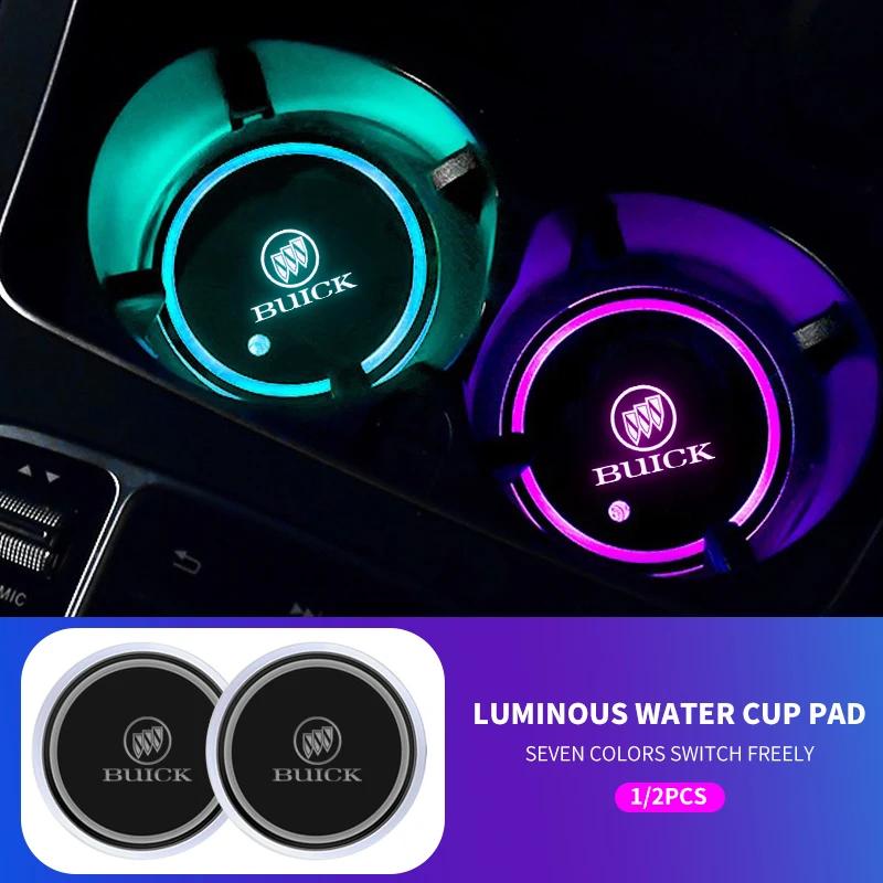 1/2Pcs 7 Color LED Car Cup Holder Light Luminous Coaster Water Cup Pad For Buick Envision LaCrosse 2017-2019 ENCORE Accessories AVX1