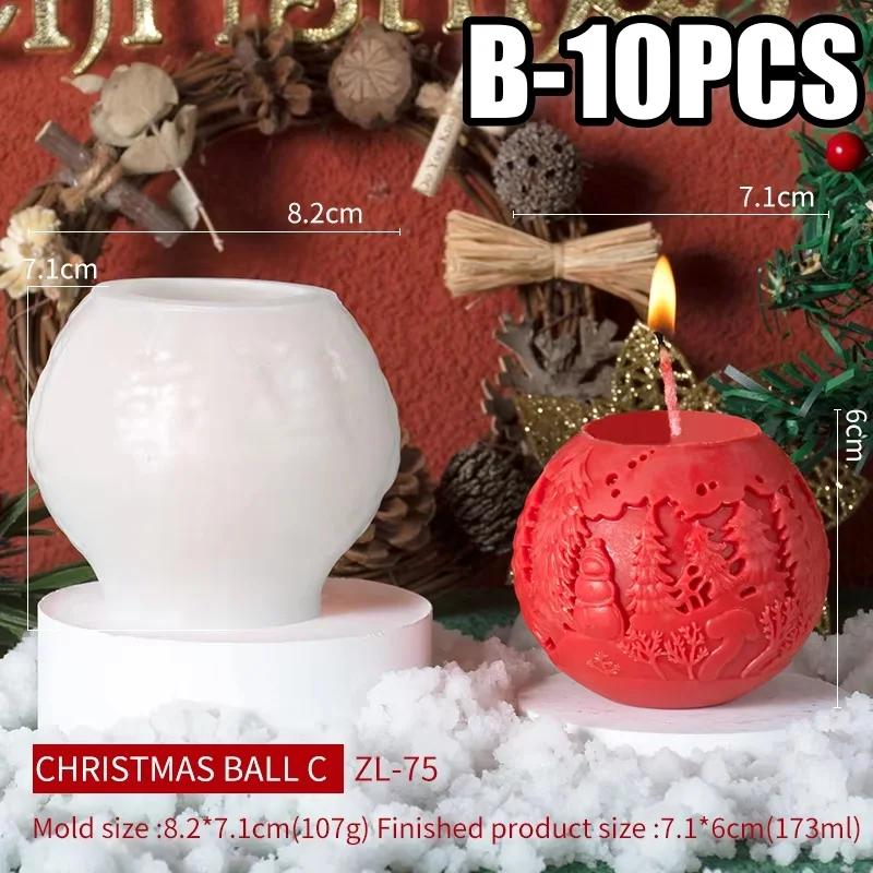2025 New 3D Christmas Ball Candle Silicone Mold Reindeer-Patterned Silicone Christmas Ball Make Candles Mold Handmade Home Decor