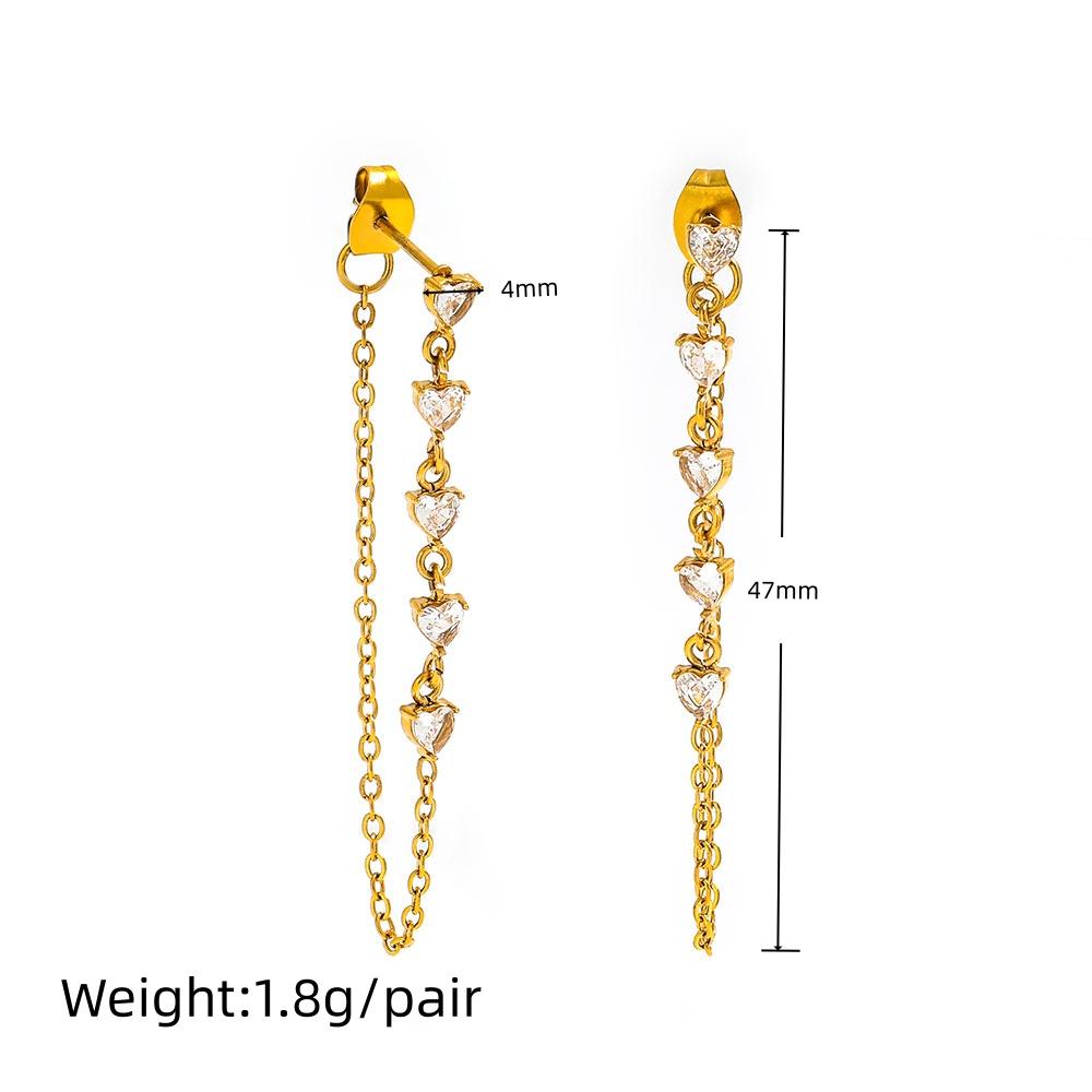 Joolim 18K Gold Plated Fashion Elegant Heart Zirconia Tassel Chain Hoop Earring Stainless Steel Jewelry