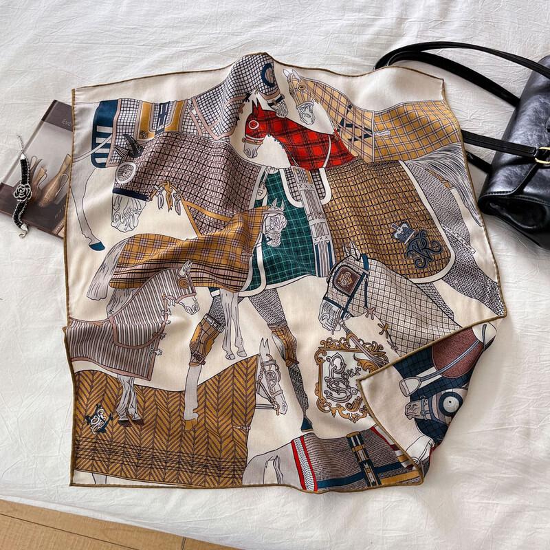 Women s Armored Warhorse Pattern Silk Wool Square Scarf 65x65cm