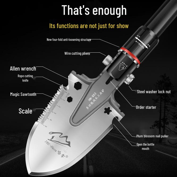 Manganese Steel Portable Folding Military Shovel - Multifunctional Tool for Outdoor and Vehicle Use