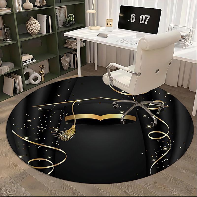 Golden Graduation Cap Chair Mat Luxury Home Decor, Office Carpet, Sofa Rug, Gift for Graduates, Suitable for Bedrooms, Living Rooms, Various Rooms